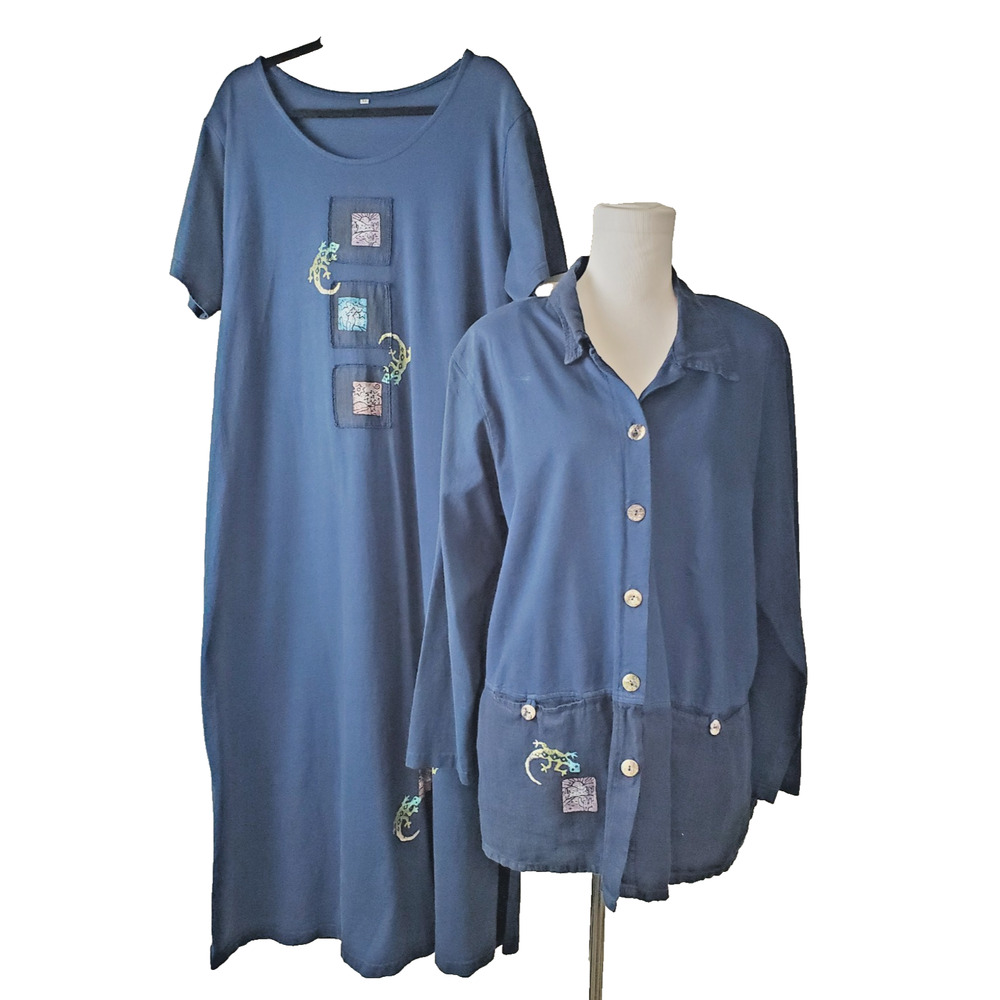 Focus Maxi Dress & Jacket Set Womens XL Made in USA Bohemian Handprinted Art